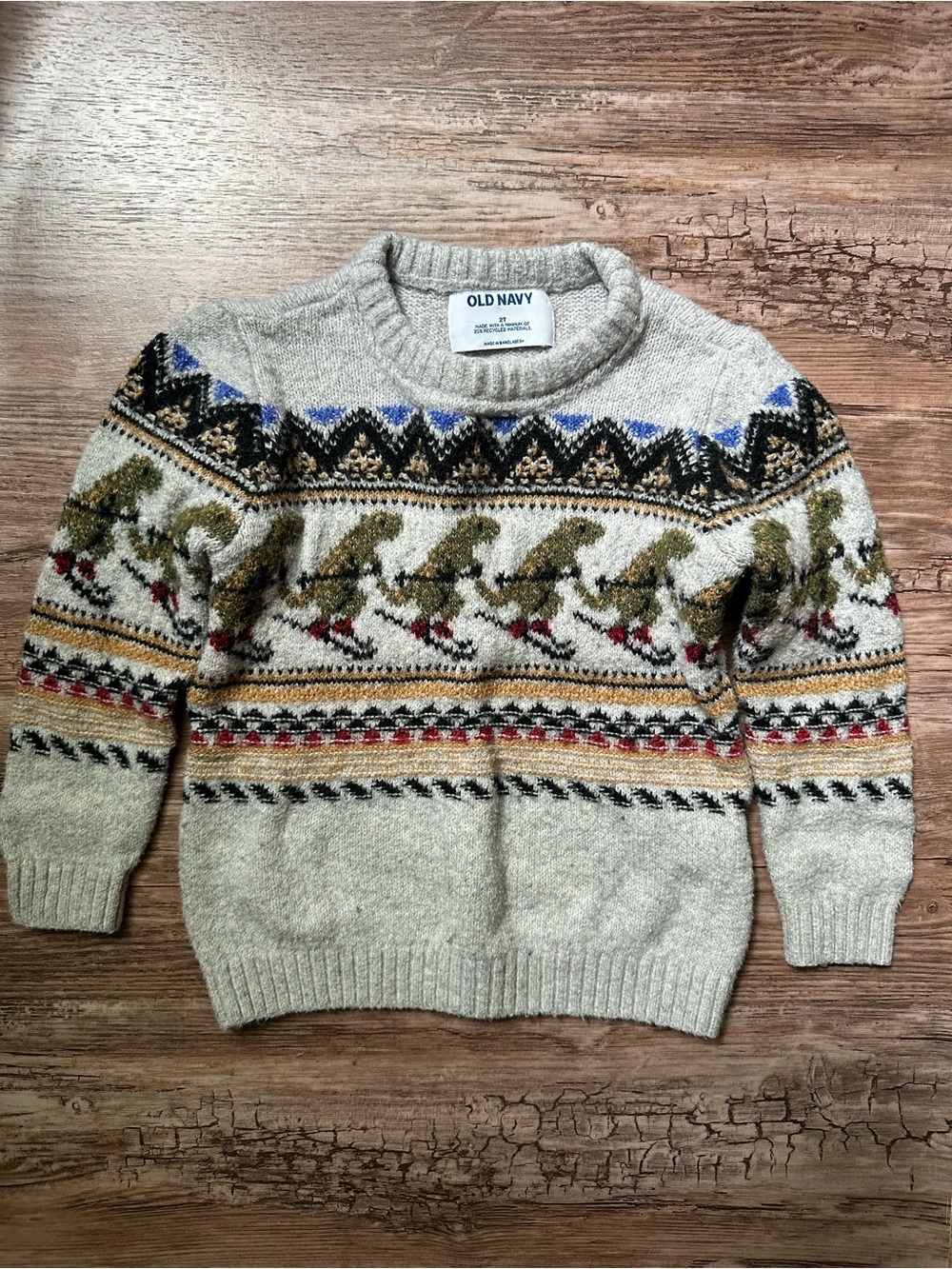 Old Navy Toddler Cream Fair Isle Dinosaur Ski Pattern Sweater 2T